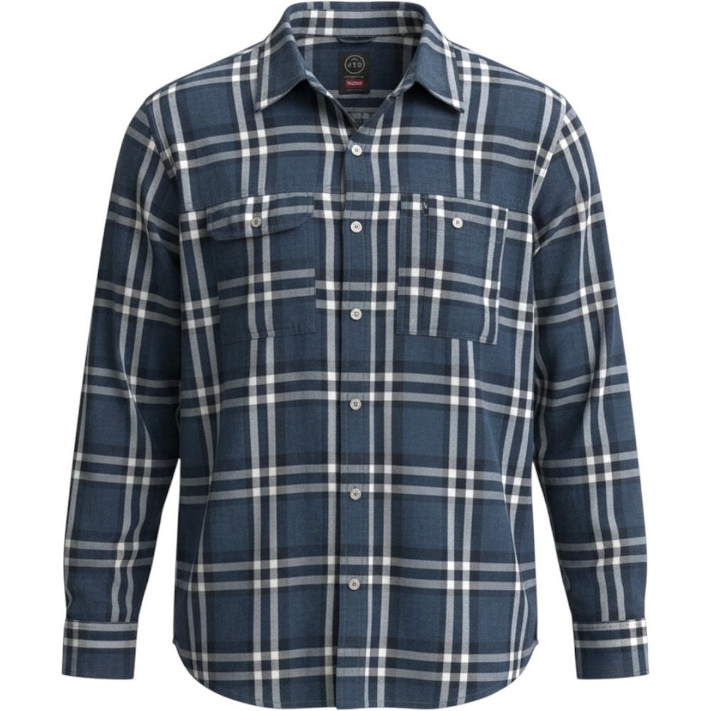 Wrangler ATG Plaid Flannel Cotton Blend XL Blue Elbow Patch Hiking Shirt